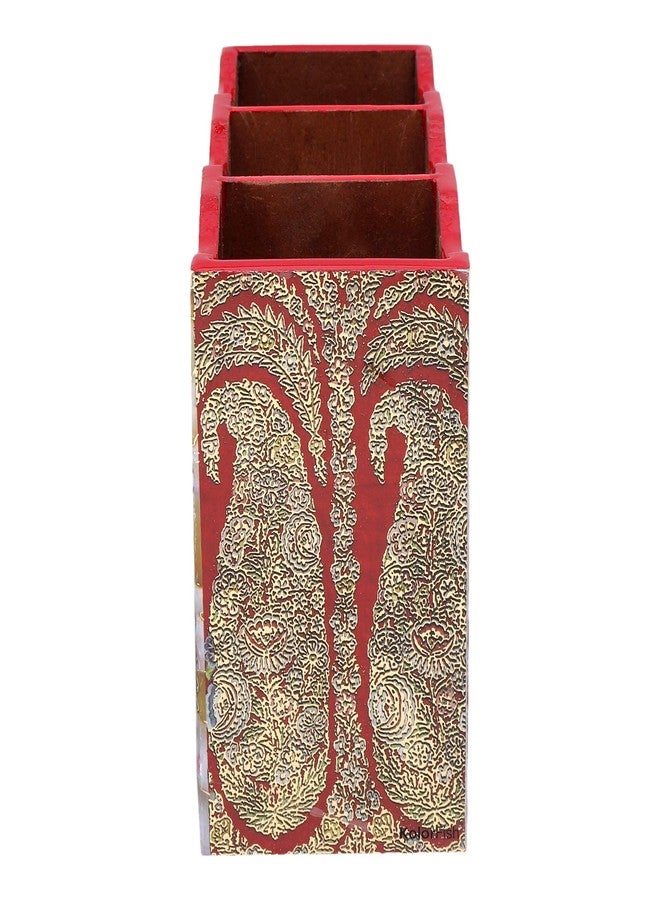 KolorFish MDF Wooden Cutlery Stand Holder with Special Enamel Coating and 3D Gold Foiling Work for Dining Table and Kitchen (Red Butterfly - Gold Series) - Image 4